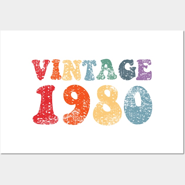 Vintage 1980 Retro Distressed Style Birthday Gift 40th Bday Wall Art by gillys